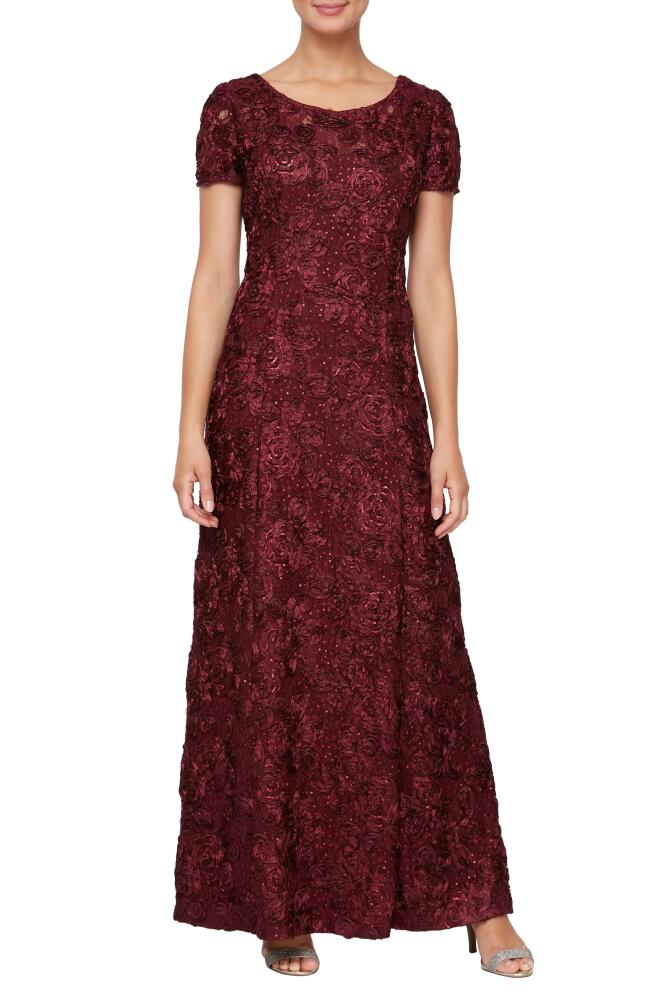 Alex Evenings Embellished Lace A-Line Evening Gown in Merlot Cover