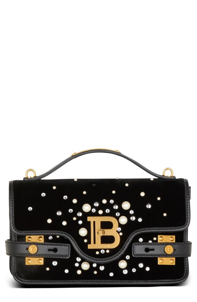 Balmain B-Buzz 24 Embellished Velvet Top Handle Bag in Eaz Black Multi Cover