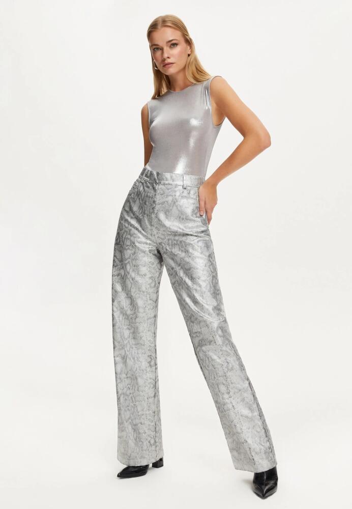 Nocturne Silver Snake Print Pants in Metallic Silver Cover