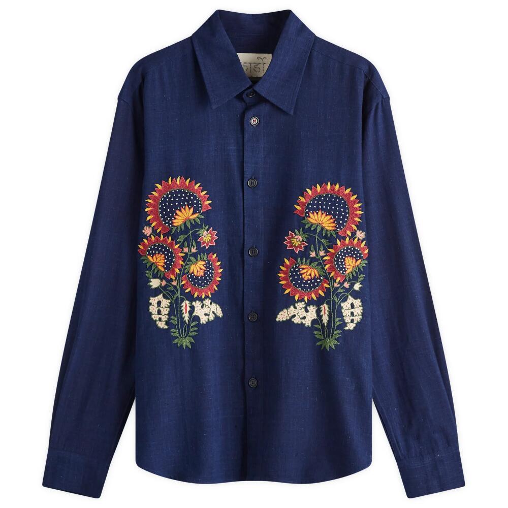 Kardo Men's Luis Hand Embroidered Shirt in Blue Cover