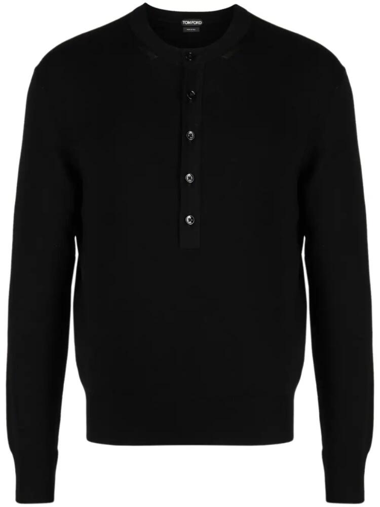 TOM FORD fine-knit silk Henley top - Black Cover