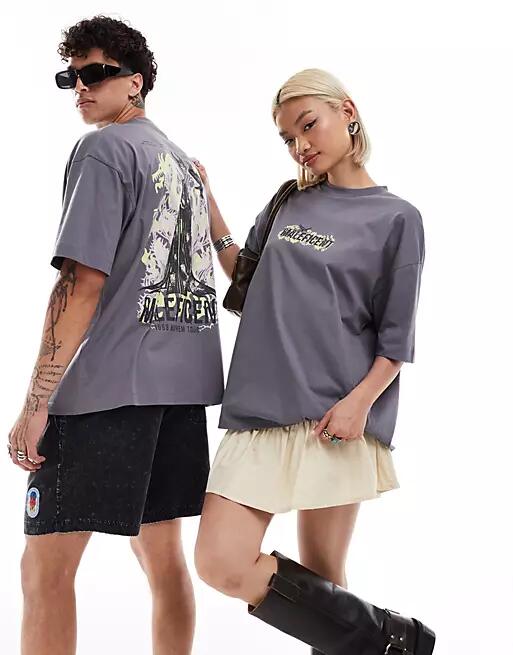 ASOS DESIGN Disney unisex oversized T-shirt with Maleficent print in gray Cover