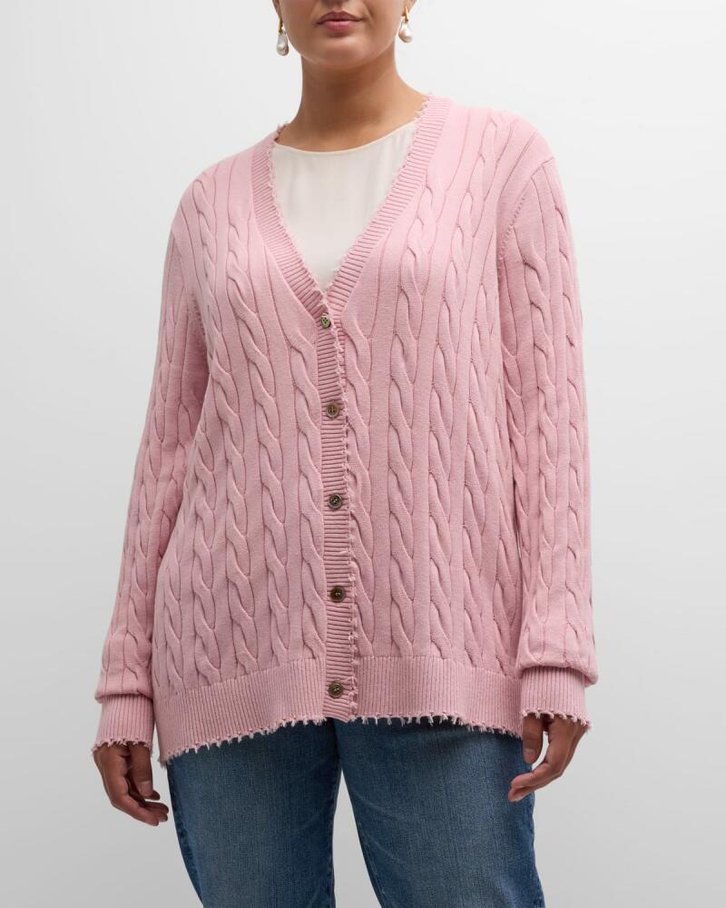 Minnie Rose Plus Size Frayed Cable-Knit Cardigan Cover