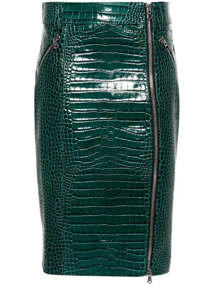 LaQuan Smith crocodile-effect midi skirt - Green Cover