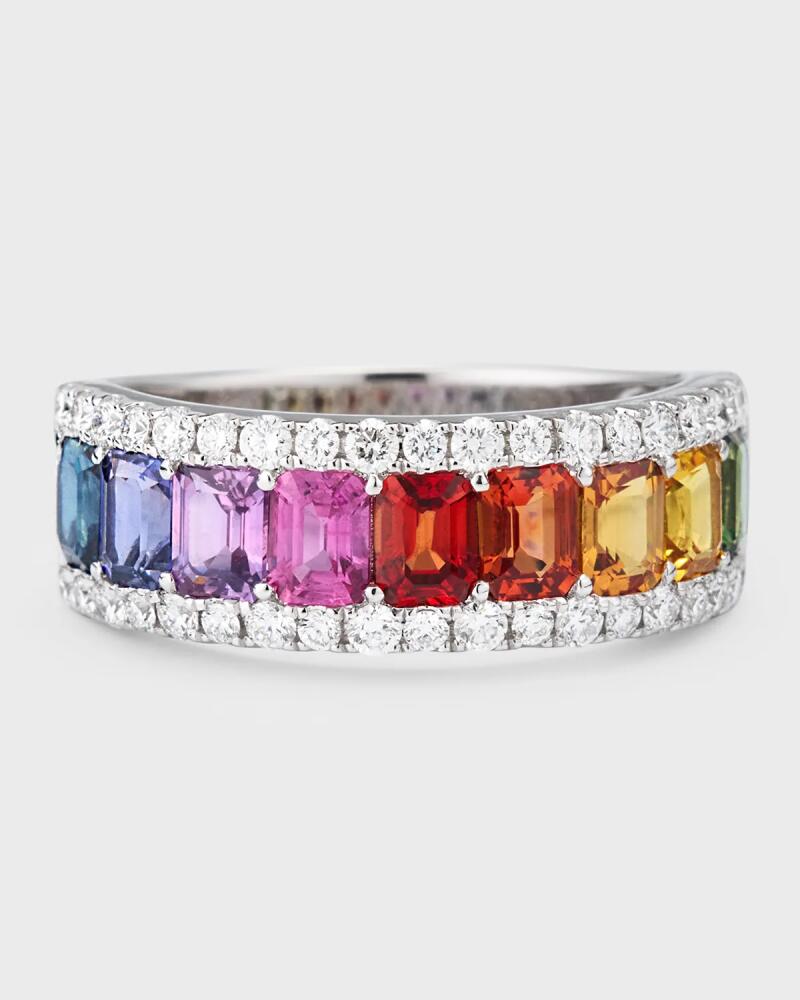 David Kord 18K White Gold Ring with Multicolor Sapphires and Diamonds, Size 6.5 Cover