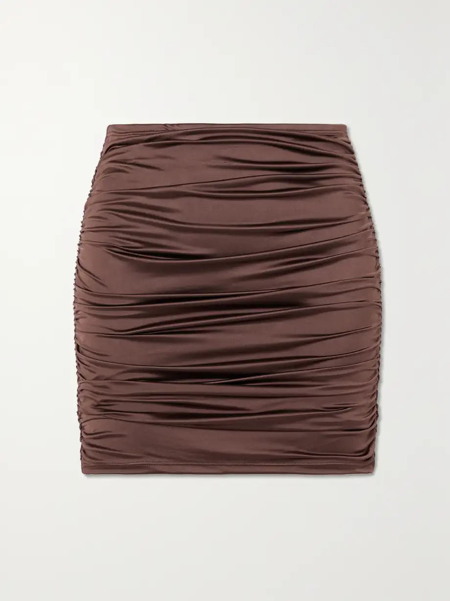 GOOD AMERICAN - Ruched Stretch-satin Mini Skirt - Brown Cover