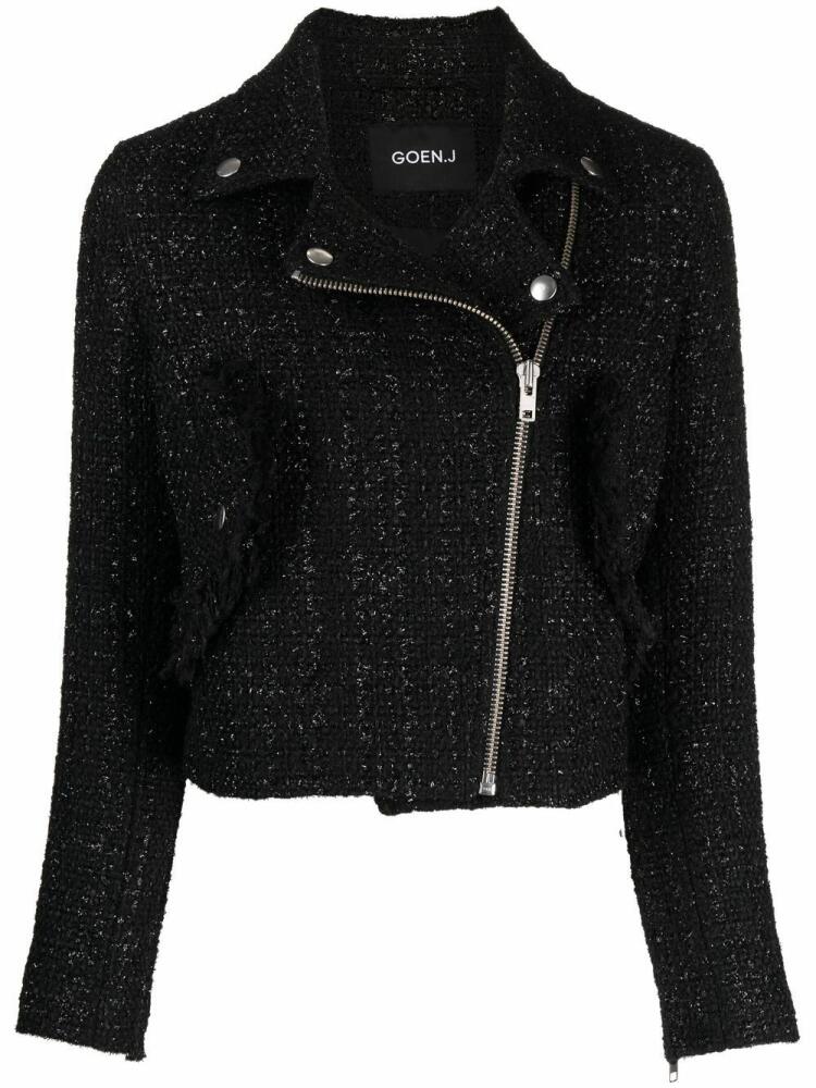 Goen.J tweed cropped biker jacket - Black Cover