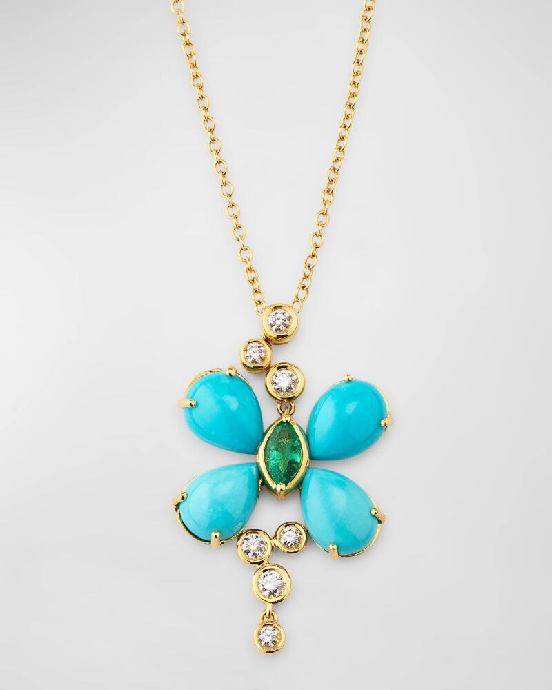 Miseno 18K Yellow Gold Pendant Necklace with Diamonds, Turquoise and Emerald Cover