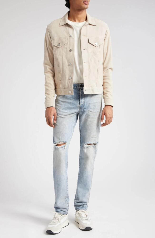 John Elliott Thumper Type III Suede Trucker Jacket in Sand Cover