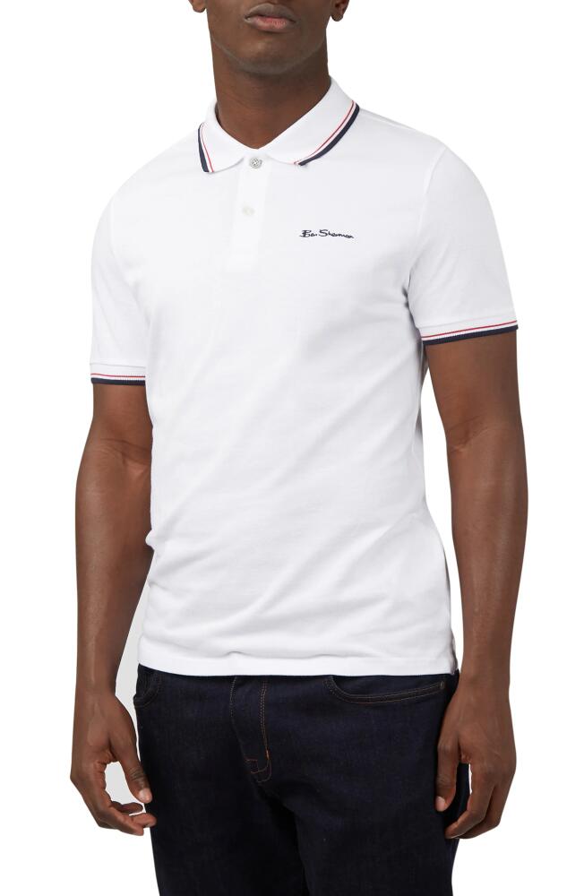 Ben Sherman Signature Tipped Organic Cotton Piqué Polo Shirt in White Cover