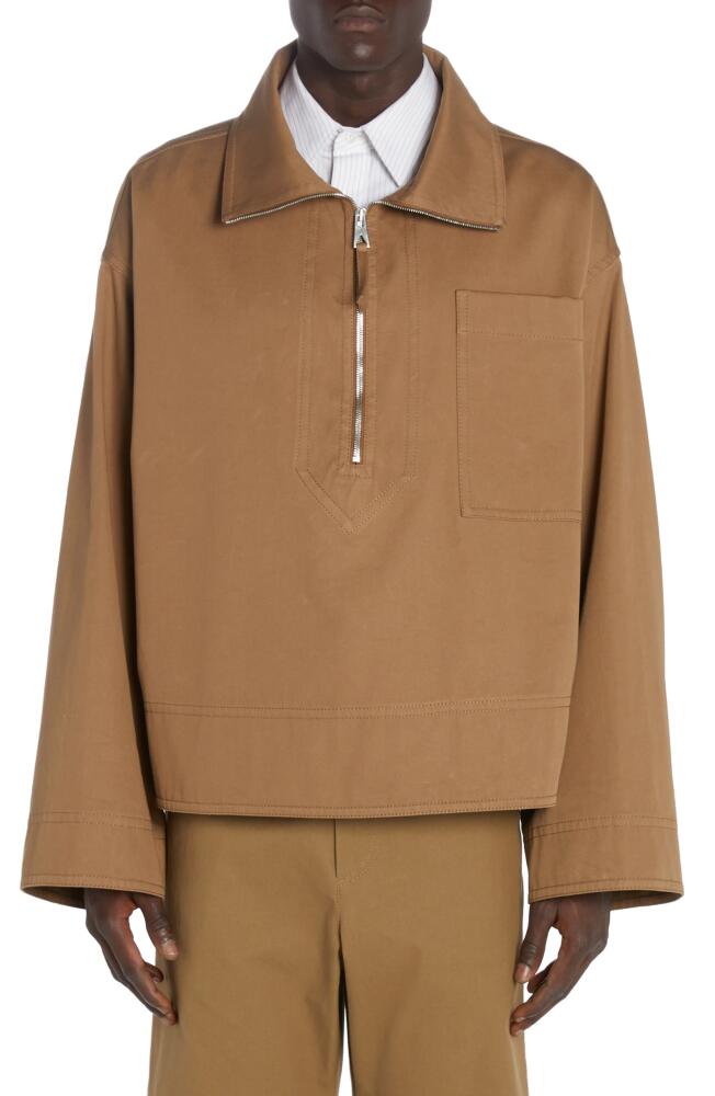 Bottega Veneta Cotton Gabardine Half Zip Jacket in Dark Sand Cover