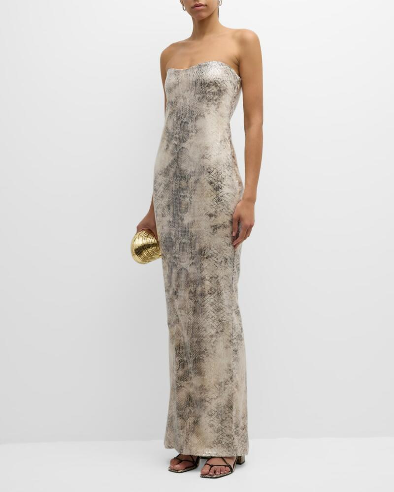 Retrofete Winslow Sequin Snake-Print Strapless Maxi Dress Cover