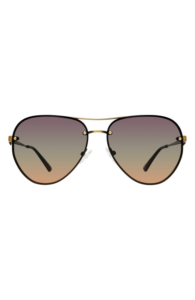 Kurt Geiger London Shoreditch 60mm Rimless Aviator Sunglasses in Gold Havana/Violet Green Cover