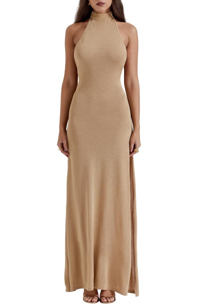 HOUSE OF CB Selia Metallic Semisheer Gown in Gold Cover