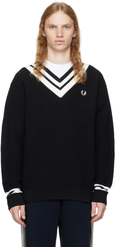 Fred Perry Black Striped Trim V-Neck Sweater Cover