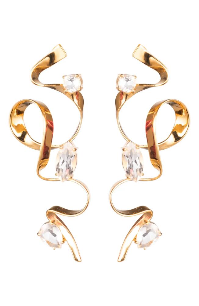 Sterling King Crystal Ribbon Drop Earrings in Gold Cover