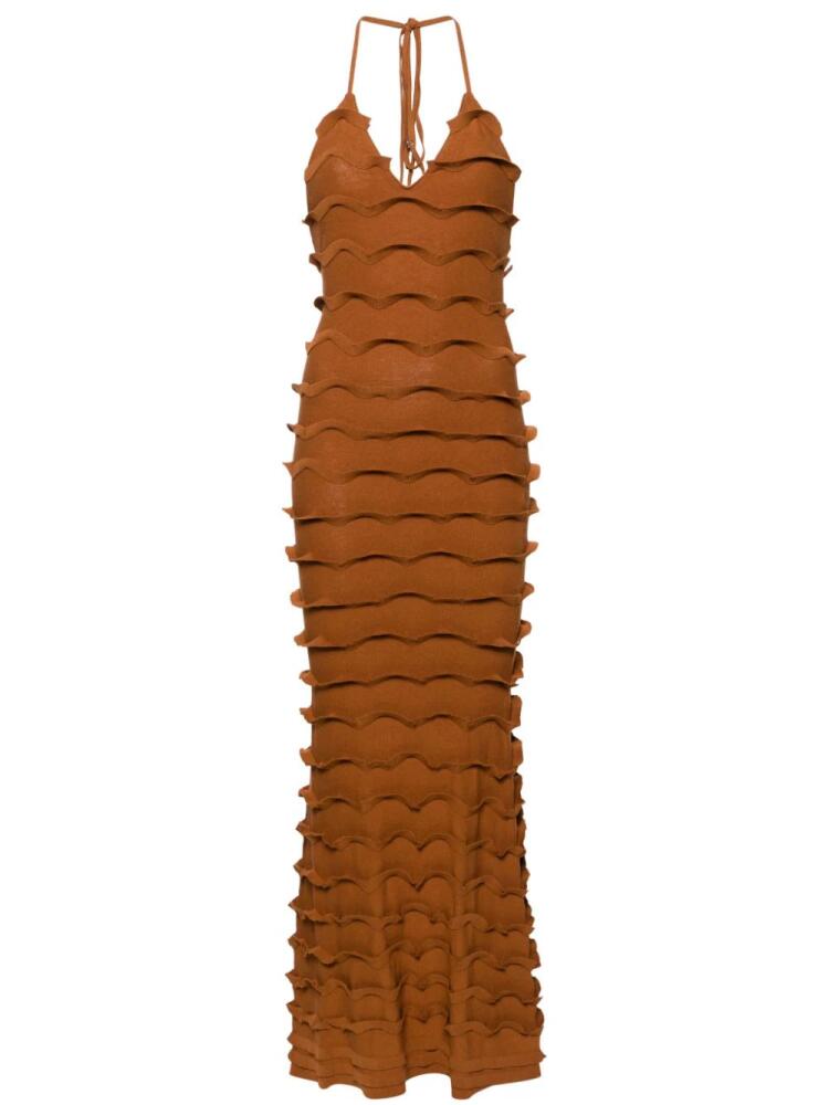 Blumarine ruffled knitted maxi dress - Brown Cover