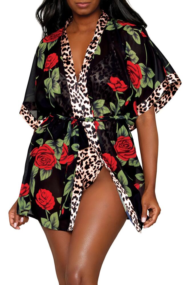 Dreamgirl Leopard Print Teddy & Robe Set in Leopard/Rose Cover