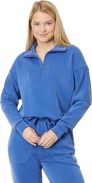 Sweaty Betty Sand Wash Funnel Neck Half Zip (Lightning Blue) Women's Clothing Cover