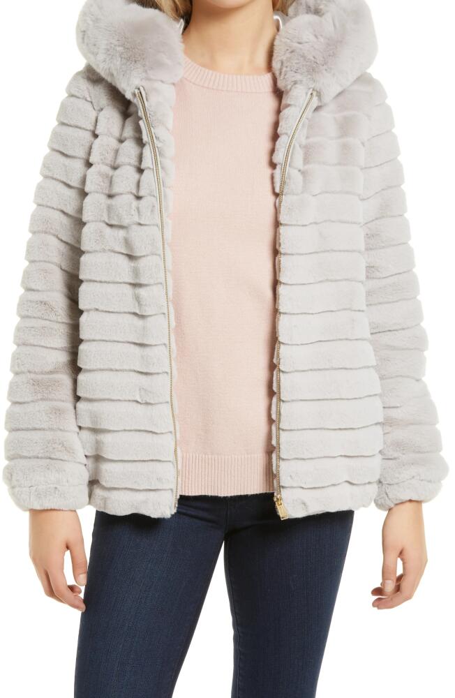 Gallery Hooded Faux Fur Jacket in Grey Cover