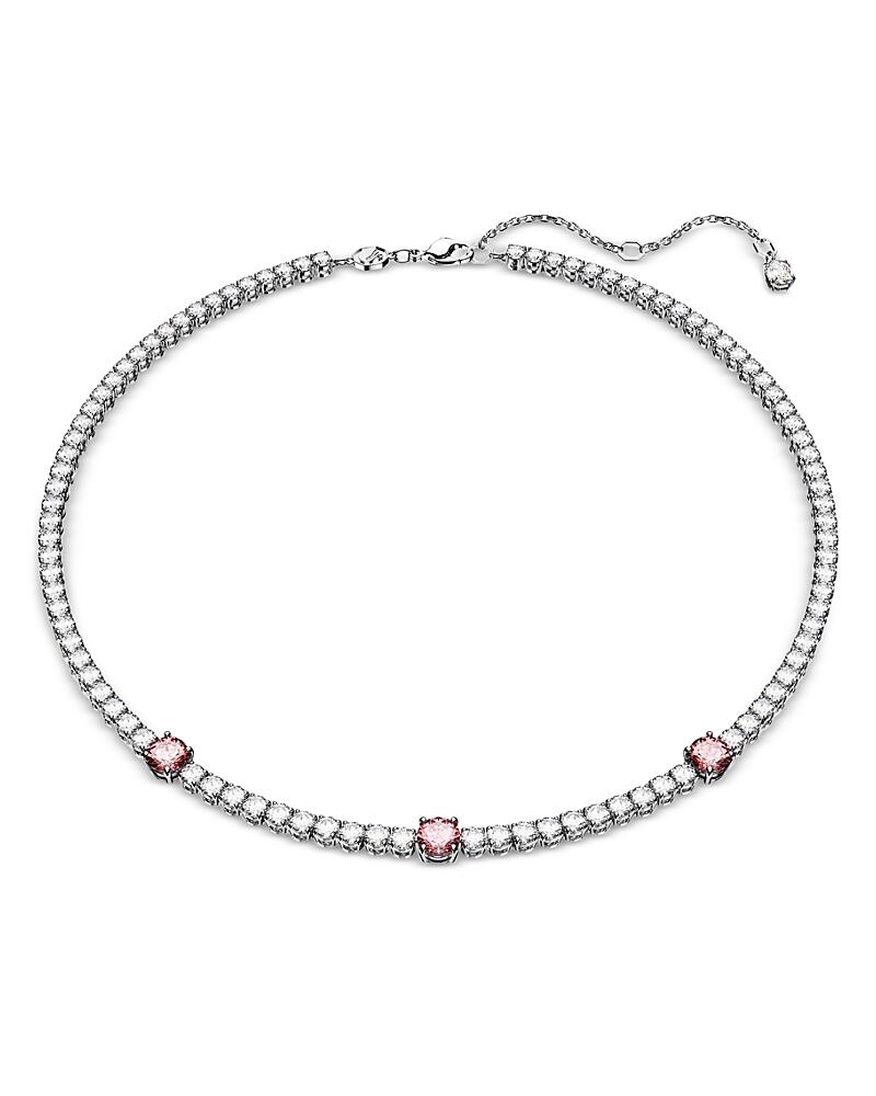 Swarovski Matrix Clear & Pink Crystal Tennis Necklace in Rhodium Plated, 14.96-17.72 Cover