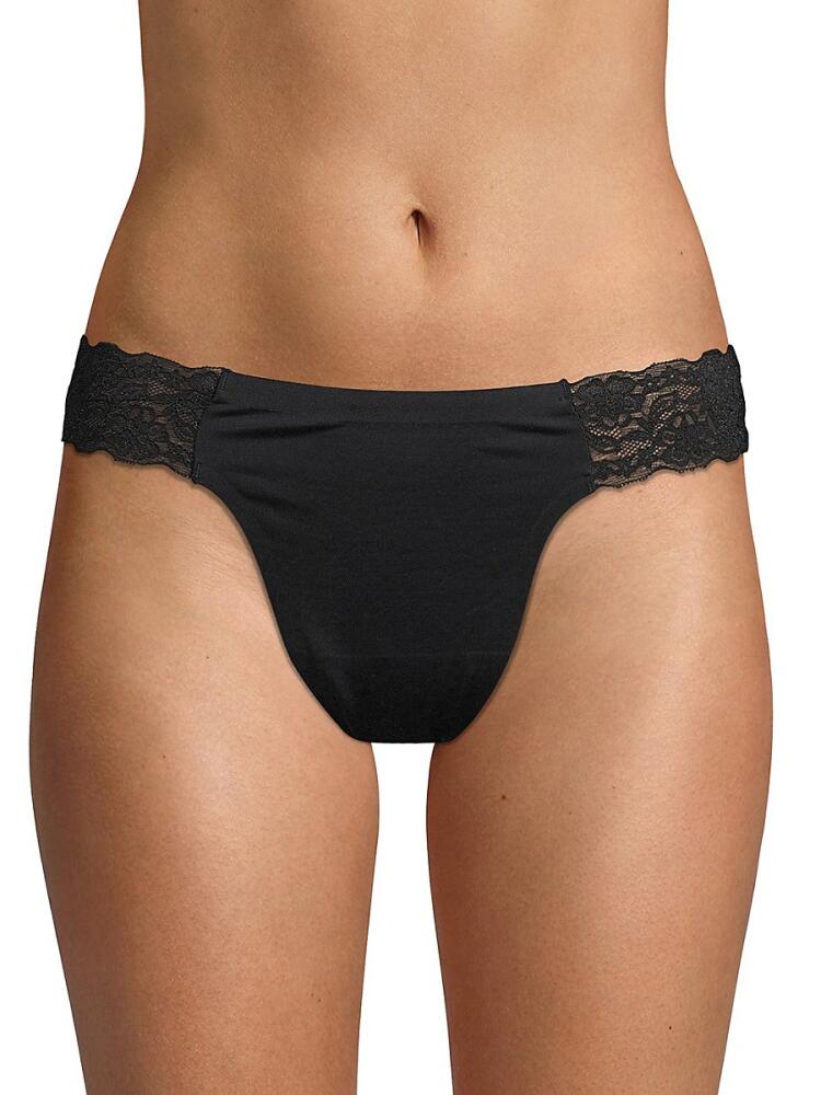 AVA & AIDEN Women's Stretch Lace Trimmed Thongs - Black Cover