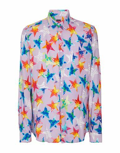 8 By Yoox Viscose Multicolor Printed Shirt Man Shirt Lilac Viscose Cover