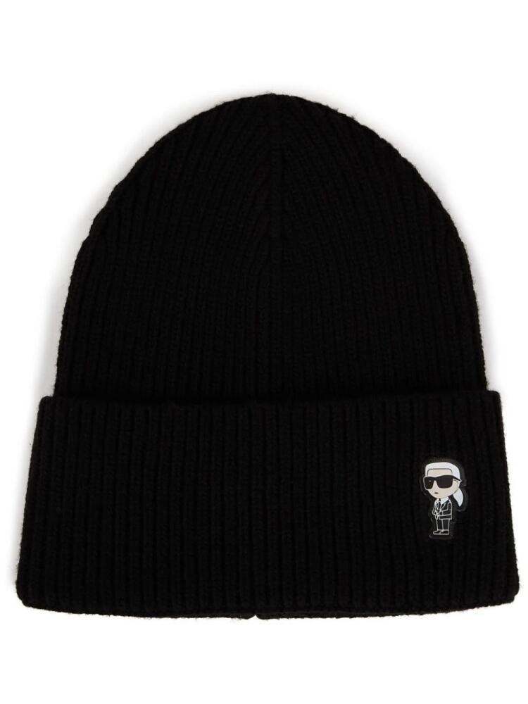 Karl Lagerfeld logo-appliqué brushed beanie - Black Cover