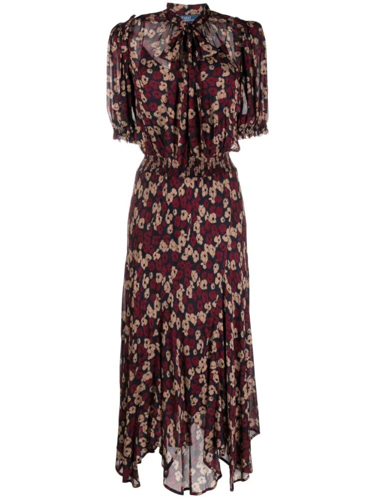 Polo Ralph Lauren floral-print pussy-bow collar midi dress - Red Cover