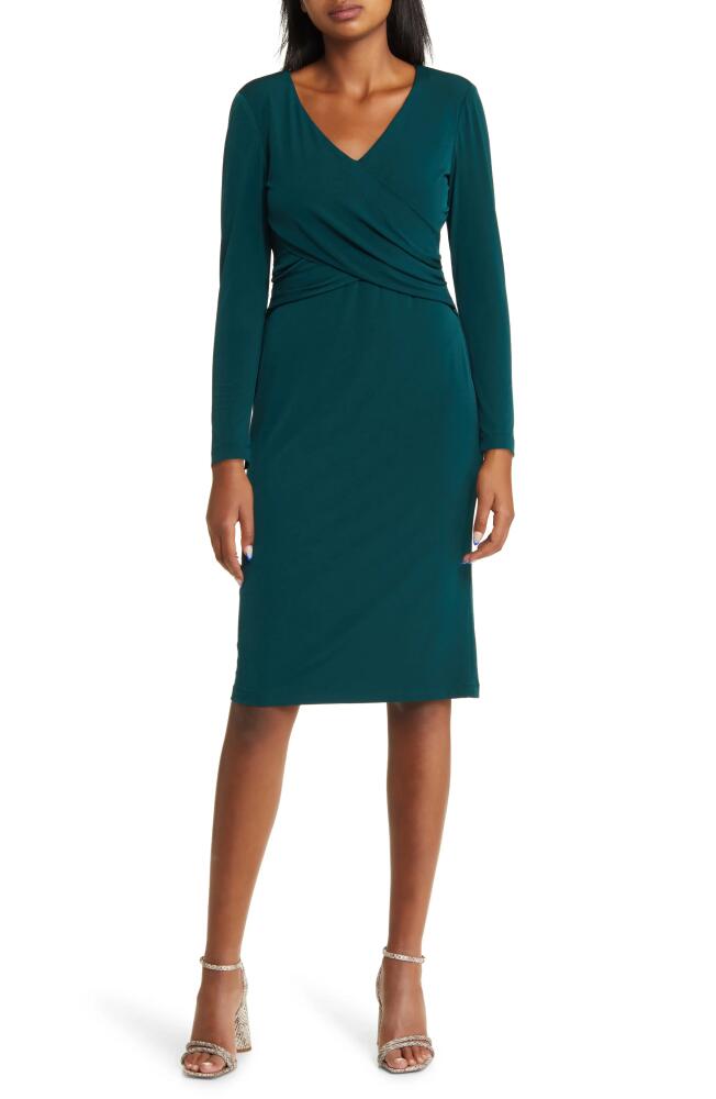 Connected Apparel Twisted Bodice Long Sleeve Midi Dress in Hunter Cover