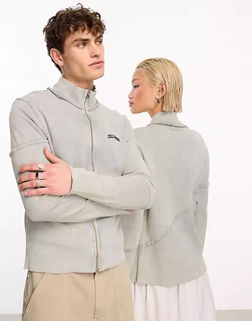 COLLUSION Unisex zip through sweat with contrast rib in gray Cover