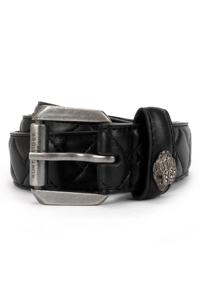 Kurt Geiger London Micro Quilt Leather Belt in Black Antique Silver Cover