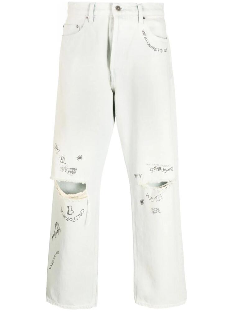 Golden Goose distressed-effect text-print straight-leg jeans - Blue Cover