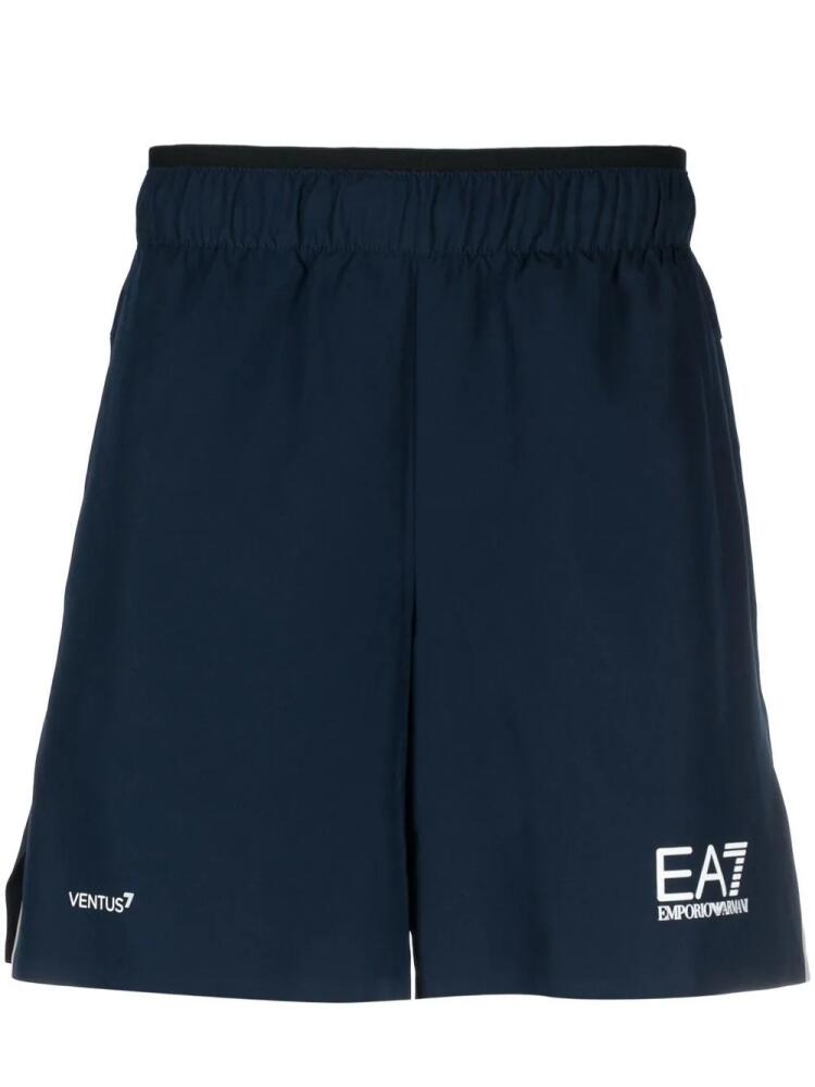 Ea7 Emporio Armani logo-print track shorts - Blue Cover