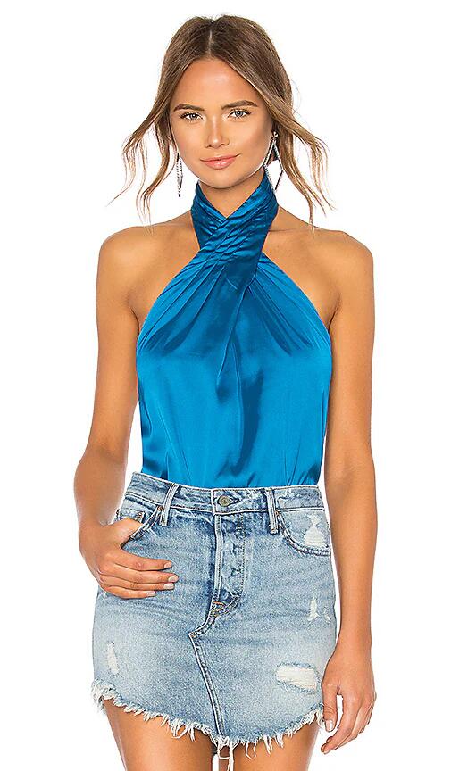 superdown Amerie Pleated Halter Top in Royal Cover