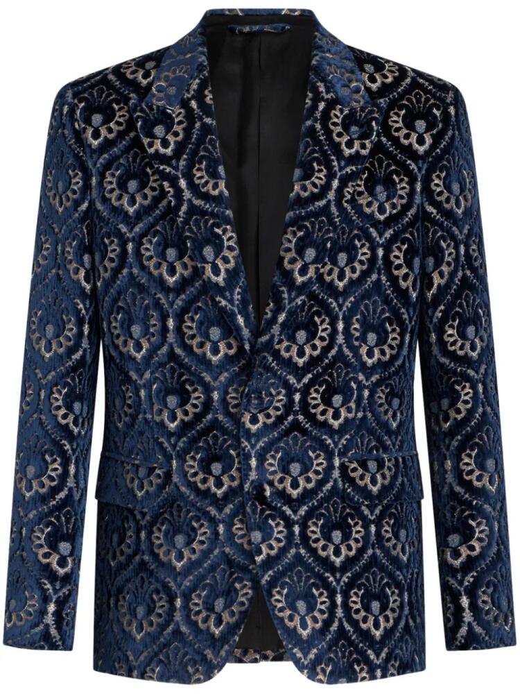 ETRO velvet jacquard single-breasted blazer - Blue Cover