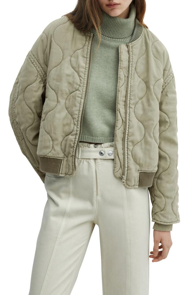 MANGO Onion Quilt Bomber Jacket in Khaki Cover