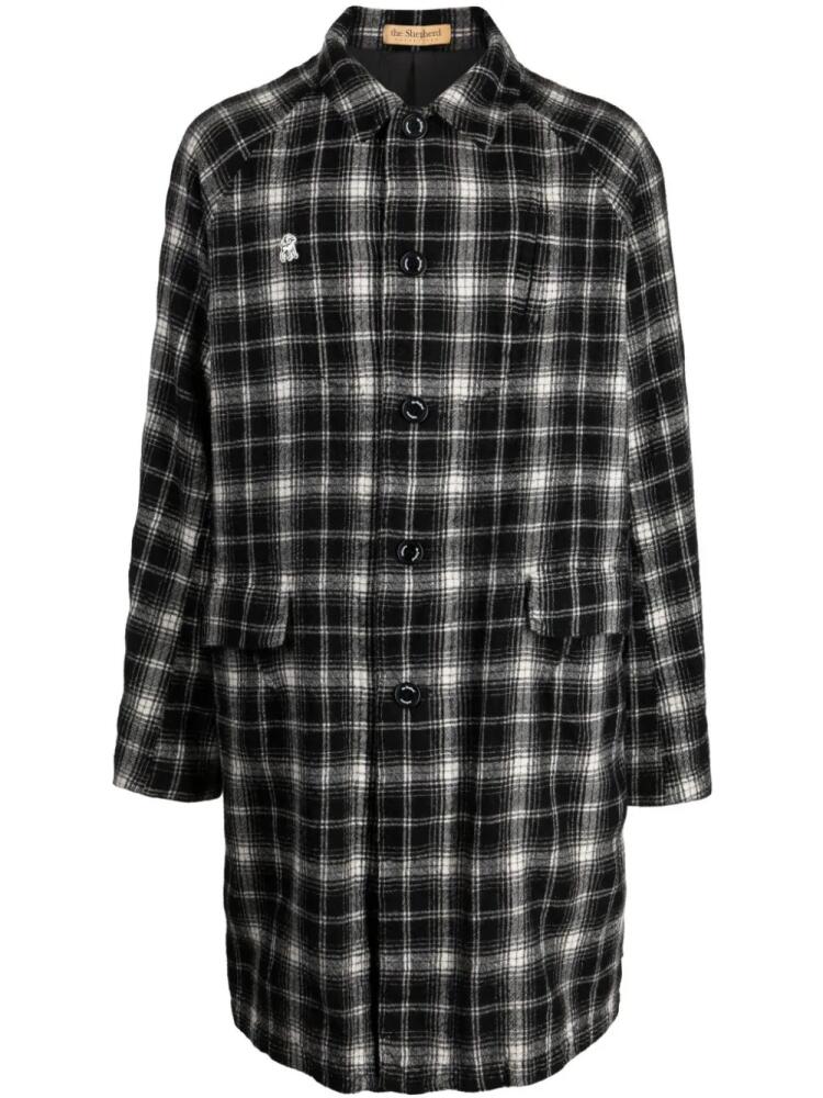 Undercover check-pattern logo-patch wool coat - Black Cover