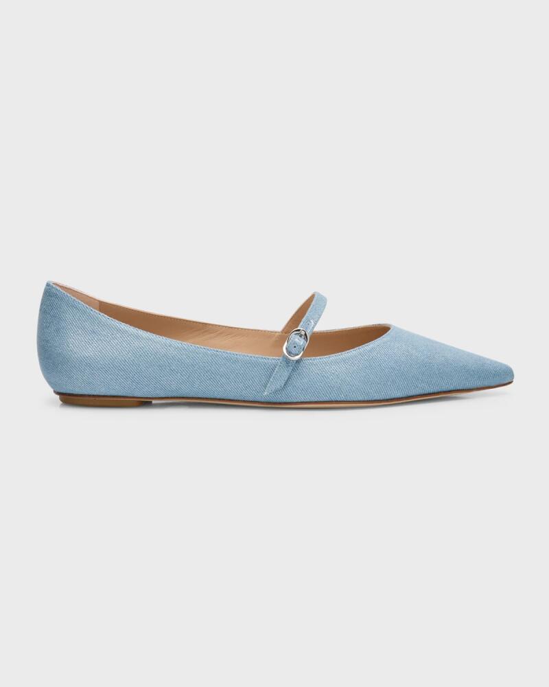 Stuart Weitzman Emilia Metallic Denim Mary Jane Ballerina Flats Cover