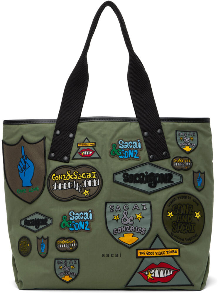 sacai Khaki Gonz Edition Multi Patch Large Tote Cover