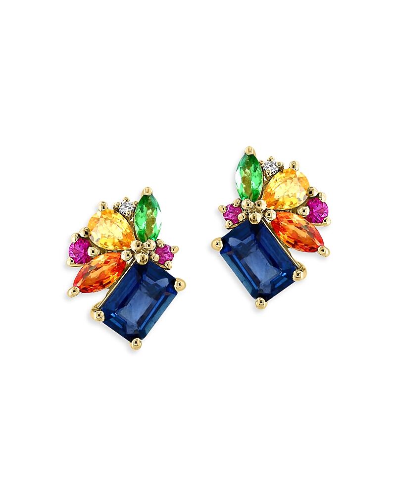 Bloomingdale's Fine Collection Rainbow Sapphire Cluster Stud Earrings in 14K Yellow Gold Cover