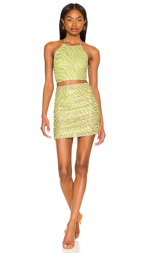 superdown Cierra Ruched Skirt Set in Green Cover