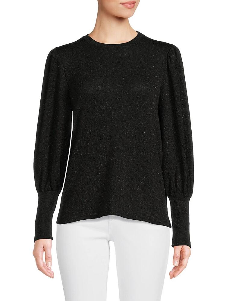 gibsonlook Women's Puff Sleeve Shimmer Knit Top - Black Cover