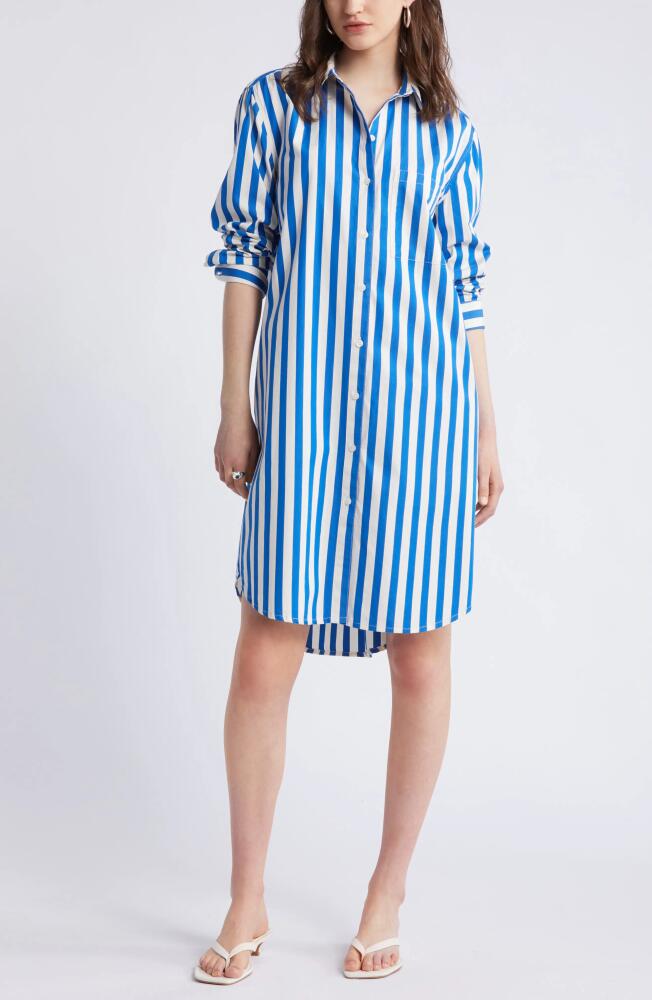 Nordstrom Stripe Long Sleeve Cotton Shirtdress in Blue Marmara Cabana Stripe Cover