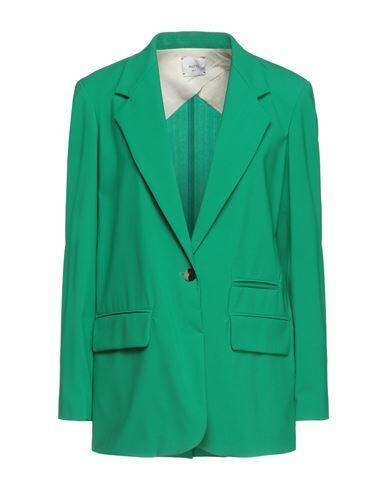 Alysi Woman Blazer Green Virgin Wool, Lycra, Cotton Cover