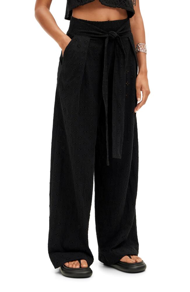 Desigual Selena Eyelet Embroidery Wide Leg Pants in Black Cover