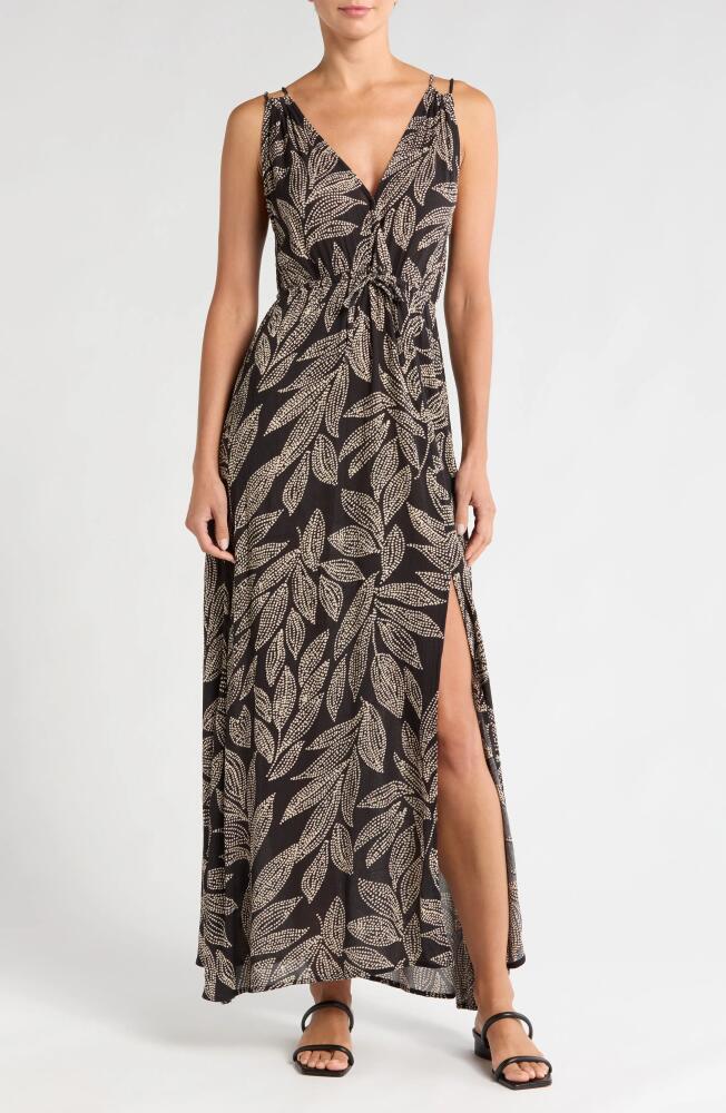 Elan Crinkle Gauze Cover-Up Maxi Dress in Black Catagena Print Cover