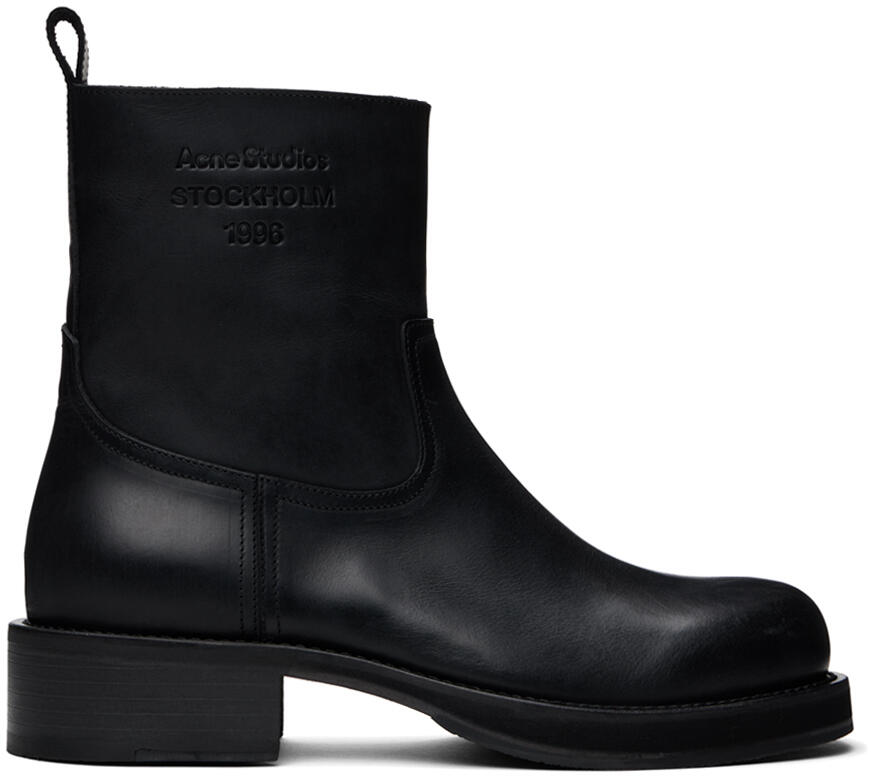 Acne Studios Black Leather Waxed Boots Cover