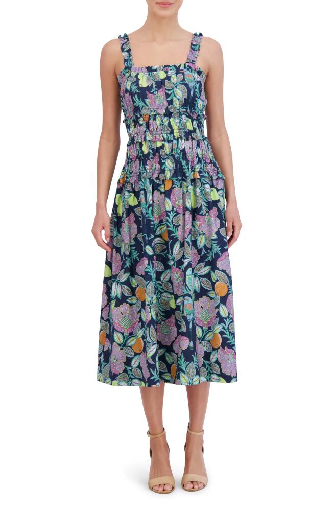 Eliza J Floral Cotton Midi Sundress in Navy Multi Cover