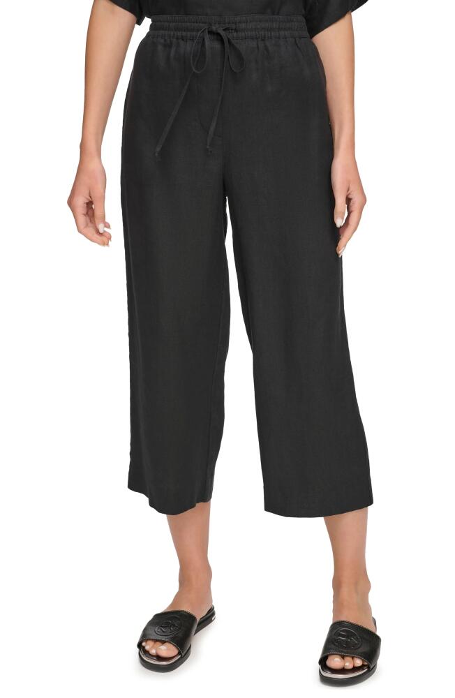 DKNY Drawstring Crop Linen Pants in Black Cover